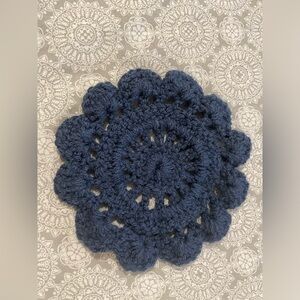 Blue doiley crochet coaster